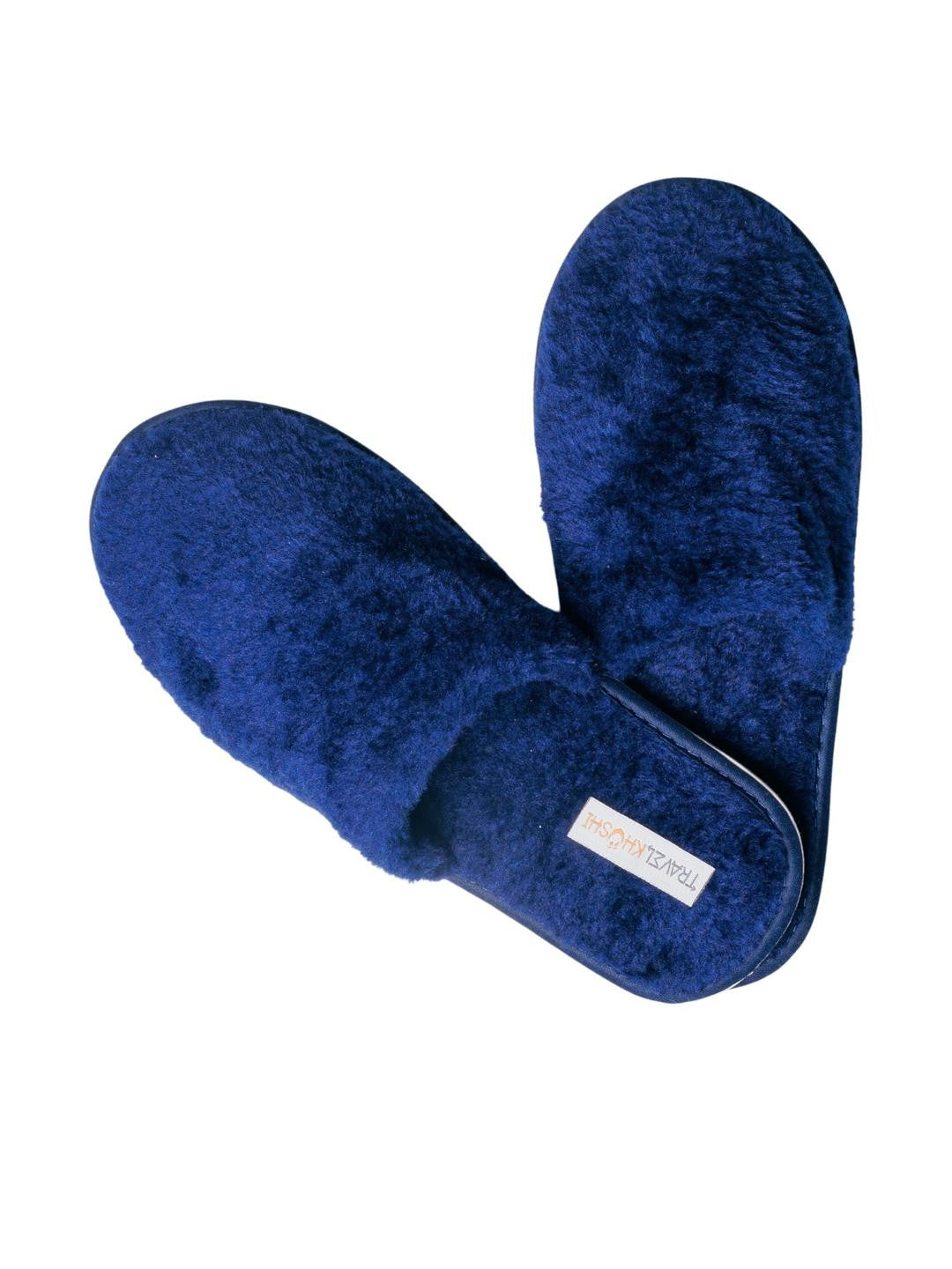 TRAVELKHUSHI Men's Blue Fur Indoor Sliders — image 5