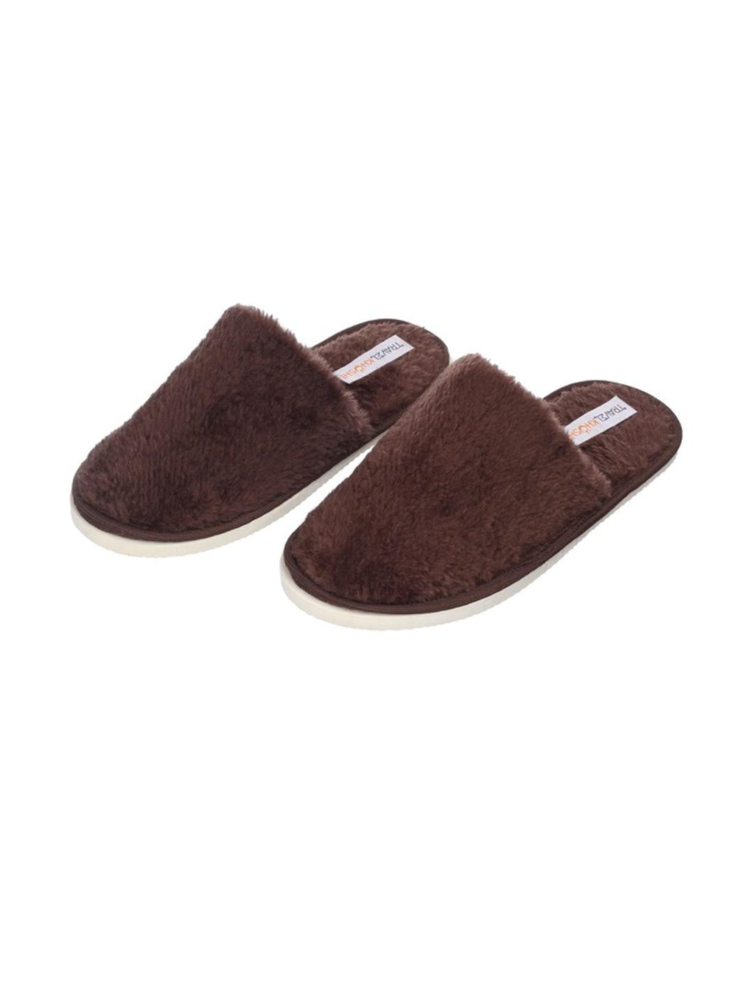 TravelKhushi Men's Fur Brown Sliders — product image