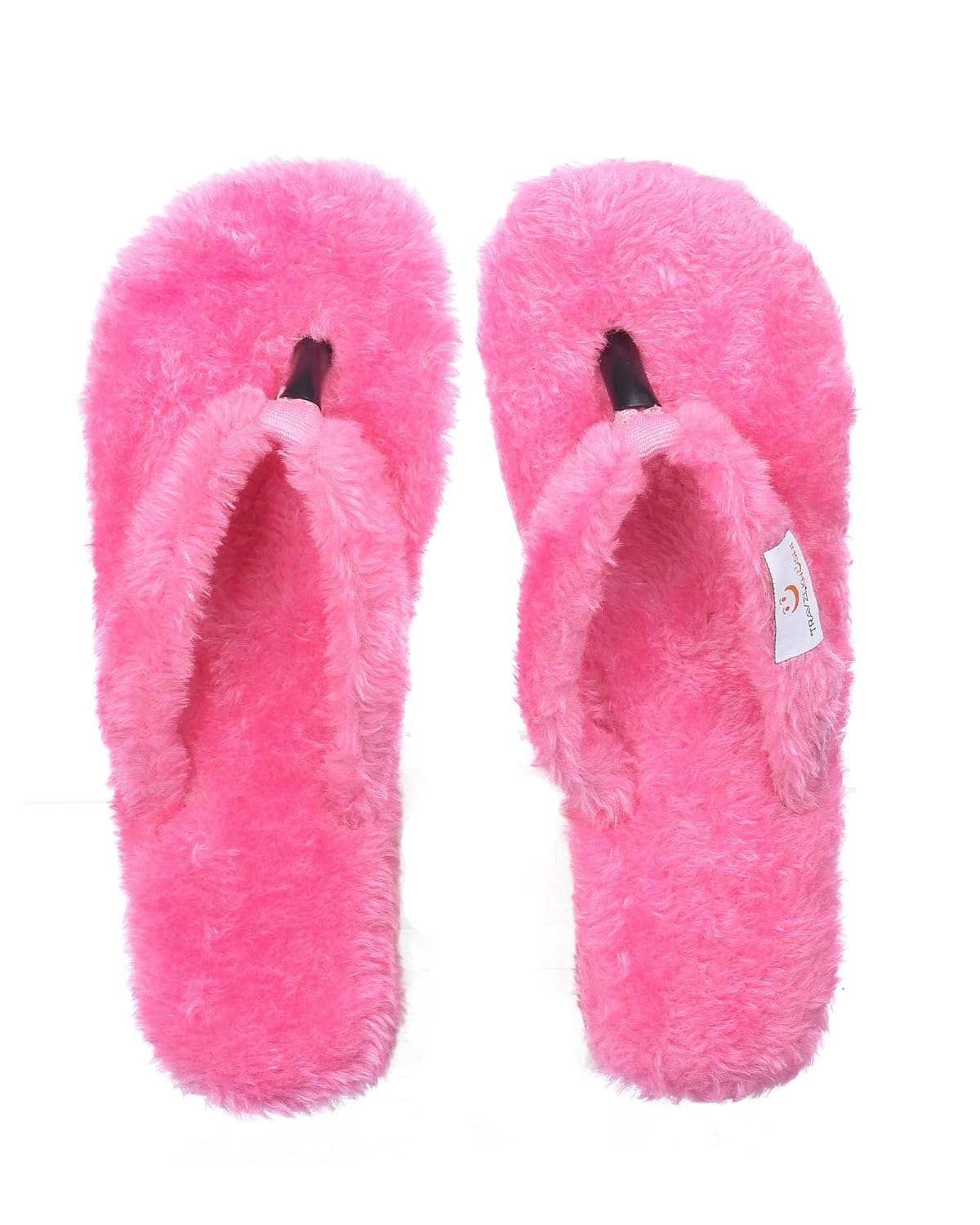 TravelKhushi pink fur flip-flops top view - TKVG[Pink]