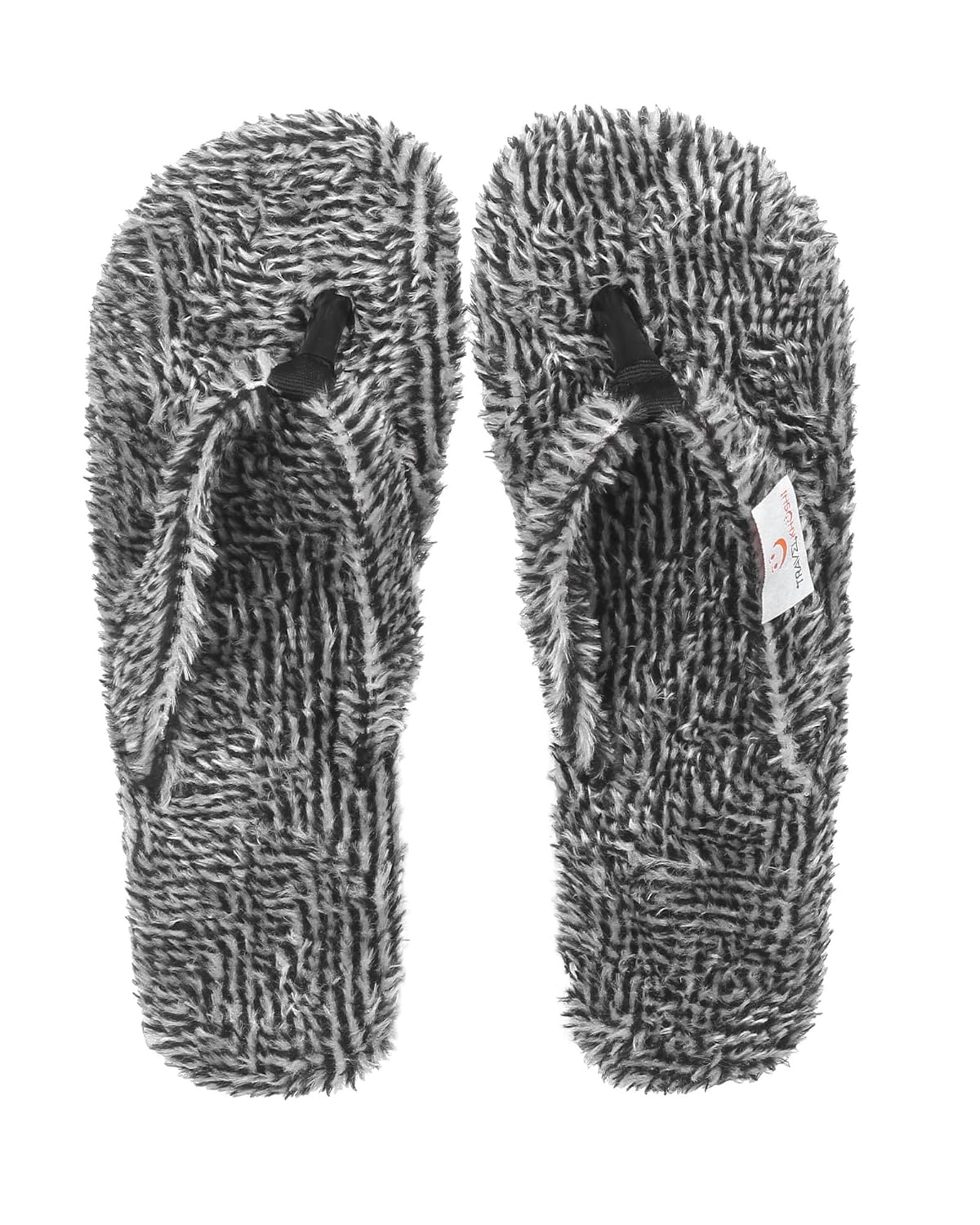 Black and white faux-fur flip-flop slippers shown from above - TKVG[Multicolor]