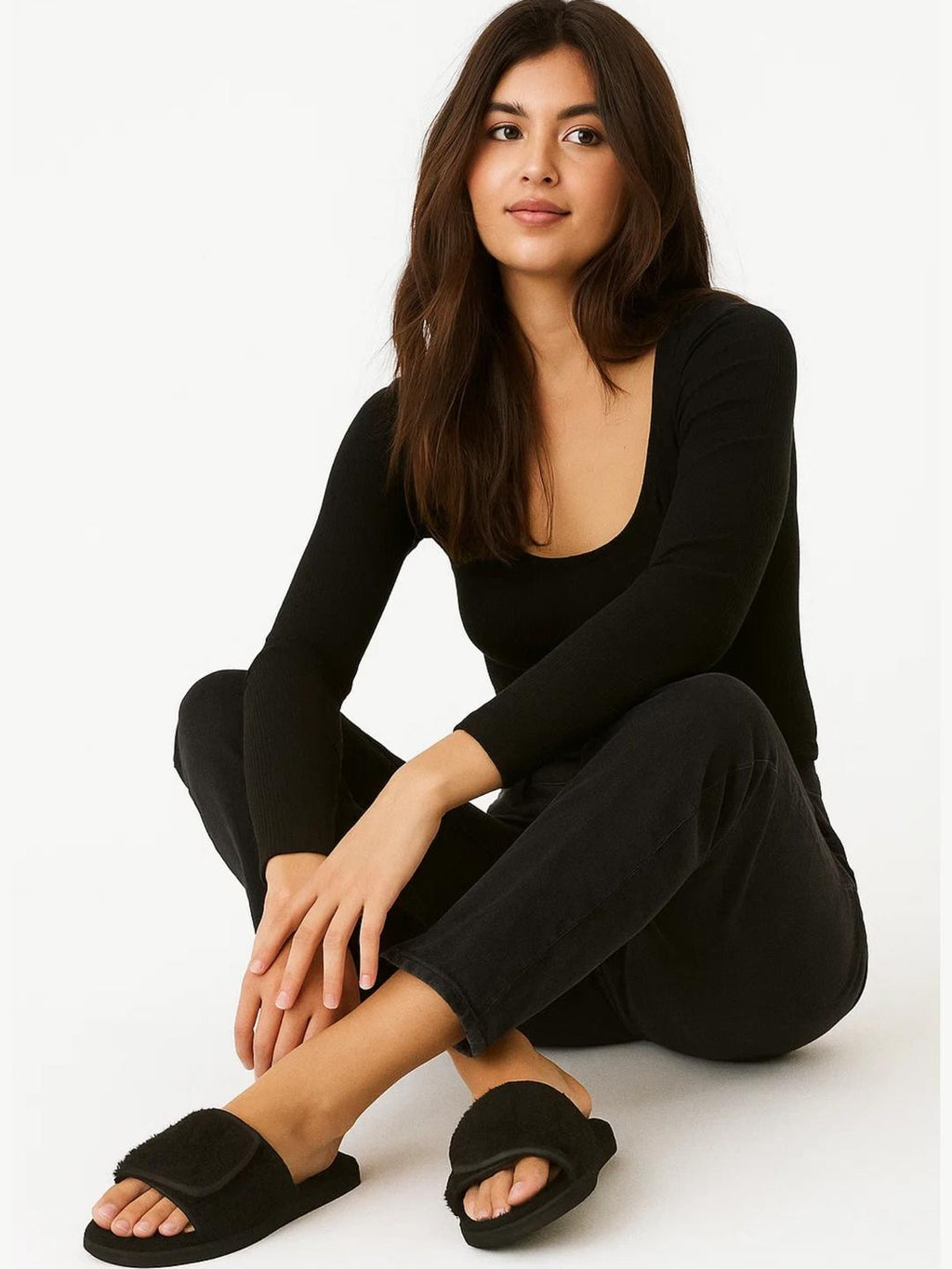 TRAVELKHUSHI Women Black Fur Flip Flops - image 3