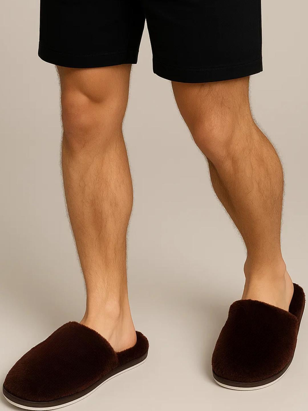 TRAVELKHUSHI Men's Fur Brown Sliders — image 1