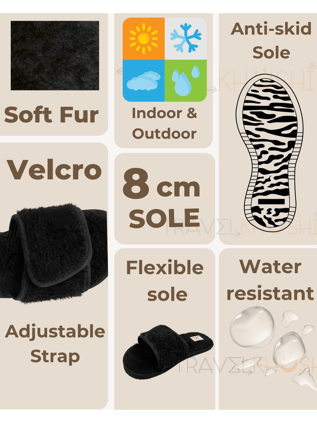 TRAVELKHUSHI Women Black Fur Flip Flops - image 7