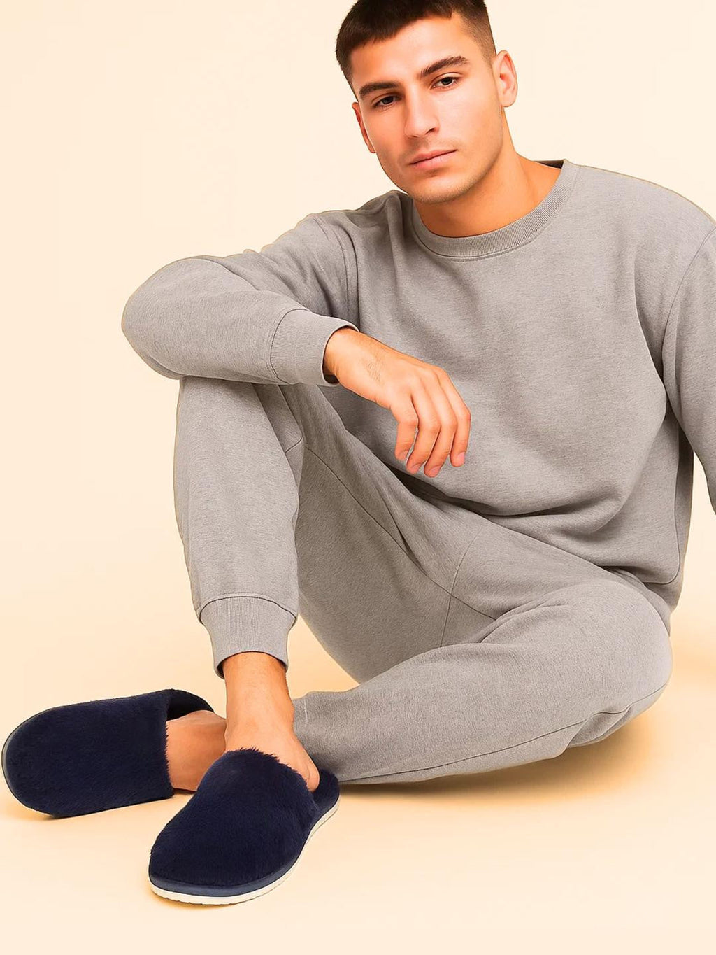 TRAVELKHUSHI Men's Blue Fur Indoor Sliders — image 2