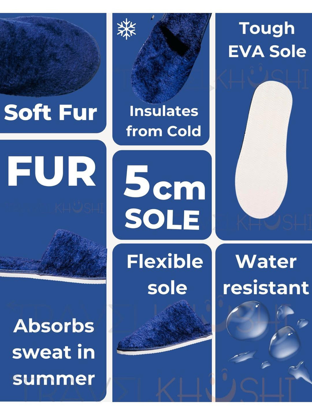 TRAVELKHUSHI Men's Blue Fur Indoor Sliders — image 7