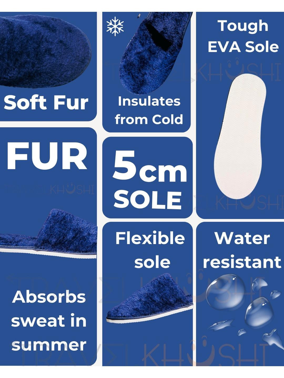 TRAVELKHUSHI Men's Blue Fur Indoor Sliders — image 7