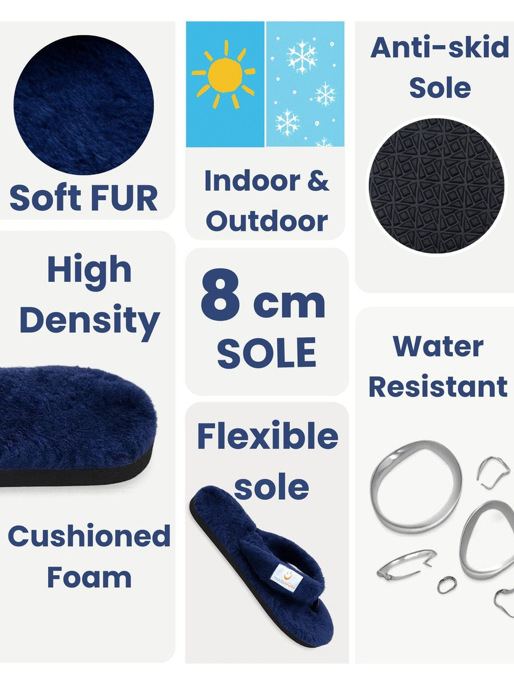 TravelKhushi navy fur flip-flops product features