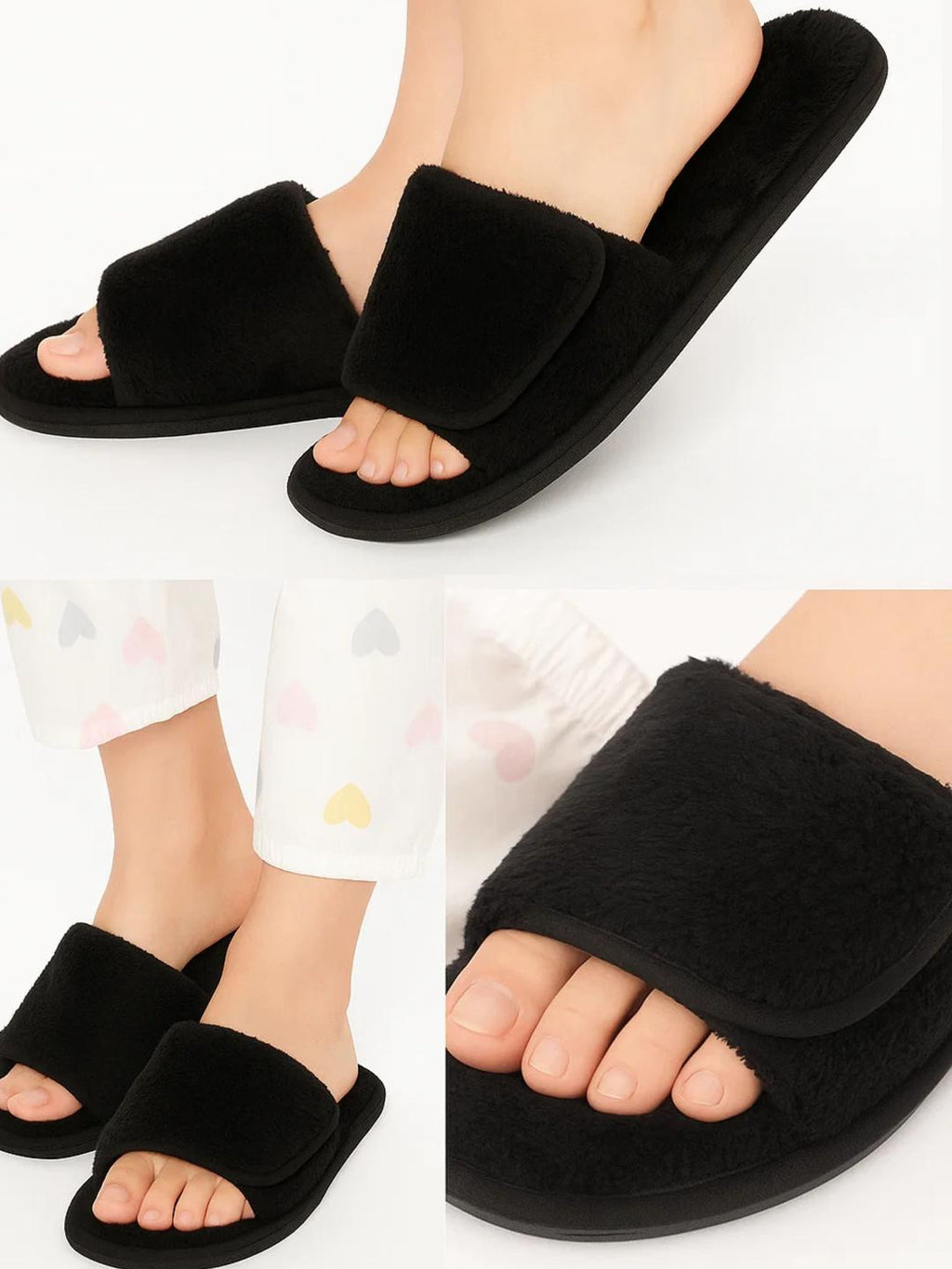 TRAVELKHUSHI Women Black Fur Flip Flops - image 2
