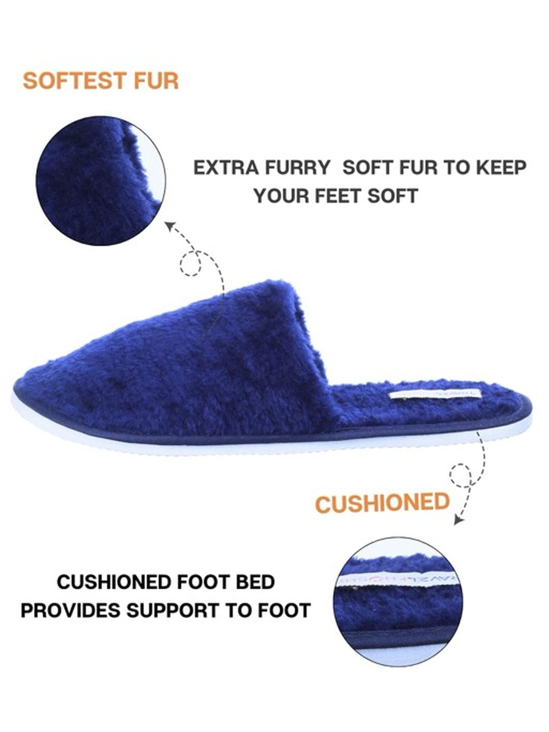 TRAVELKHUSHI Men's Blue Fur Indoor Sliders — image 6