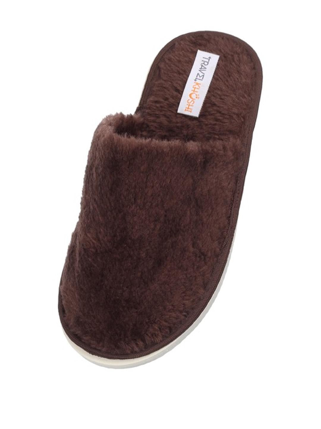 TravelKhushi Men's Fur Brown Sliders — product image