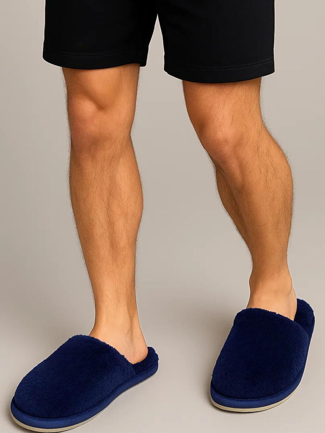 TRAVELKHUSHI Men's Blue Fur Indoor Sliders — image 1