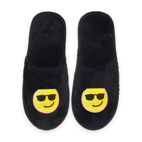 Black sticker fur slippers with Cool design, pair preview