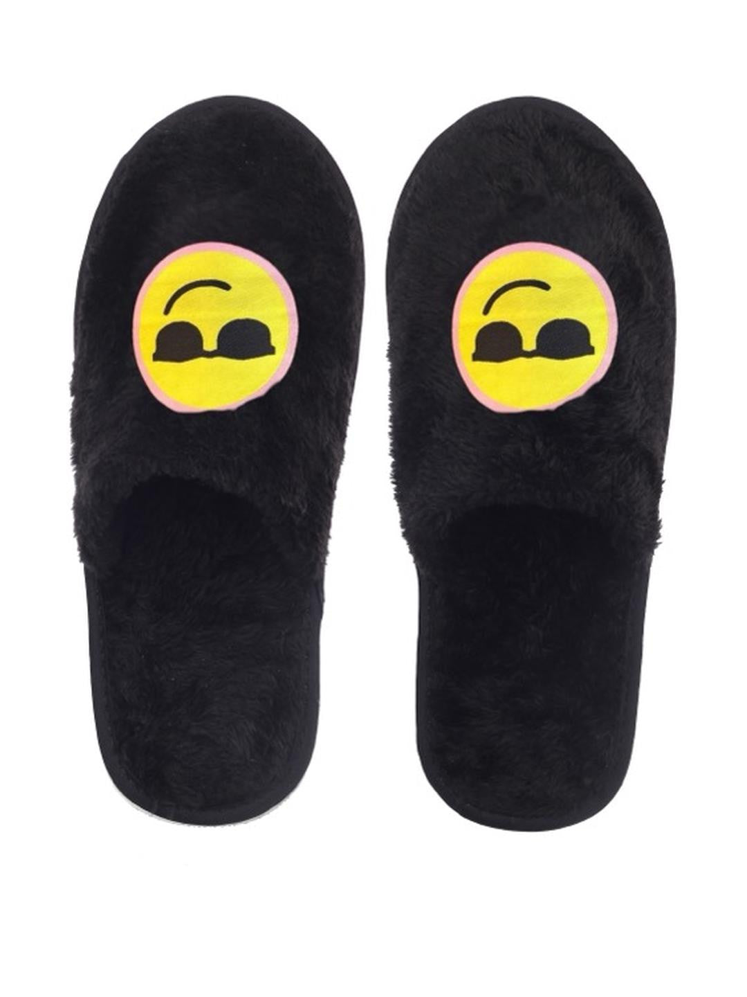 TRAVELKHUSHI Black Fur Room Sliders - image 3