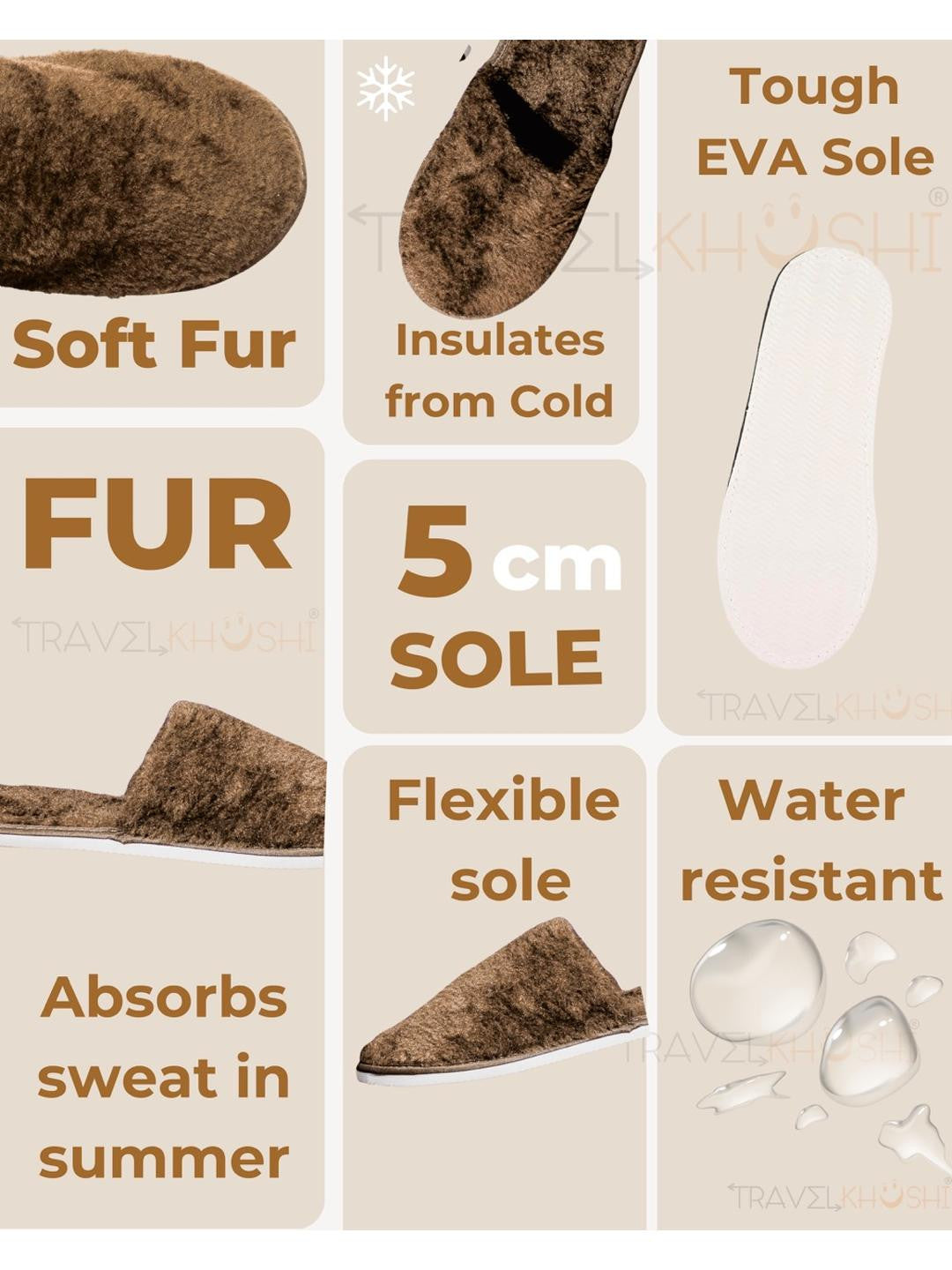 TravelKhushi Men's Fur Brown Sliders — product image