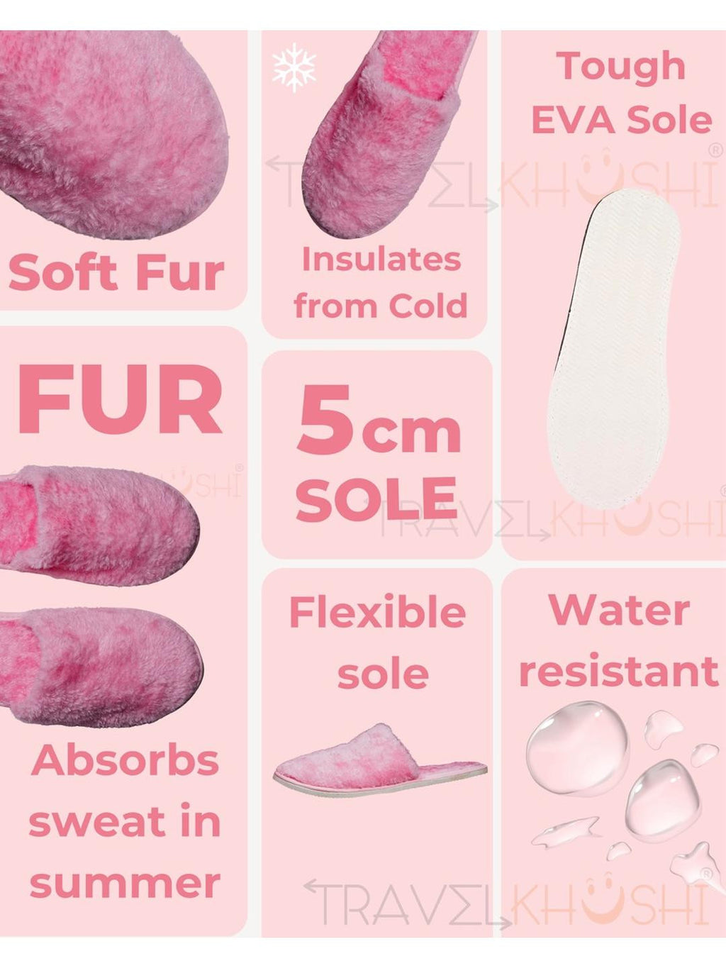 TRAVELKHUSHI Unisex Combo Pink Slip On Soft Fur Home Slippers - image 6