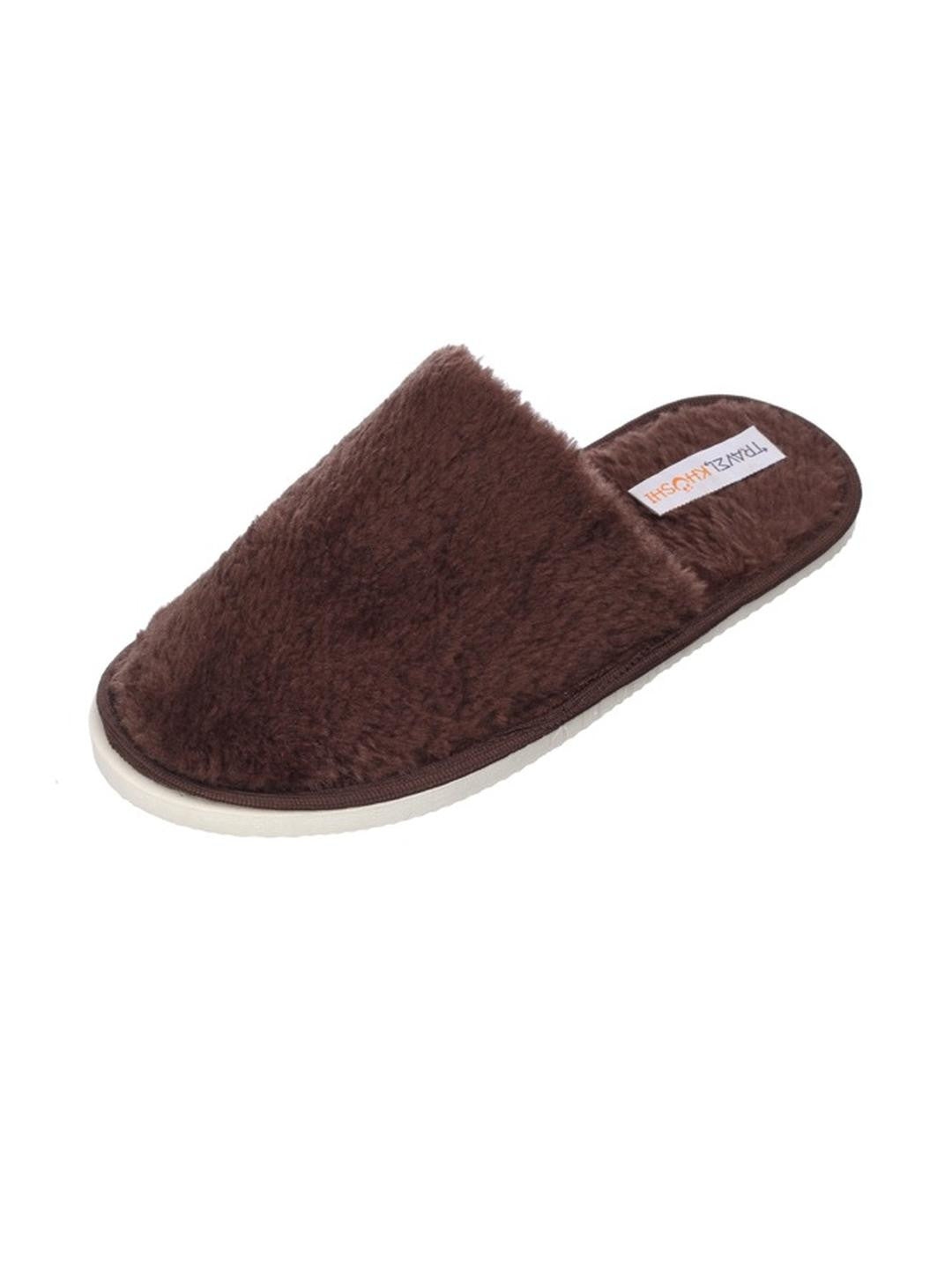 TravelKhushi Men's Fur Brown Sliders — product image
