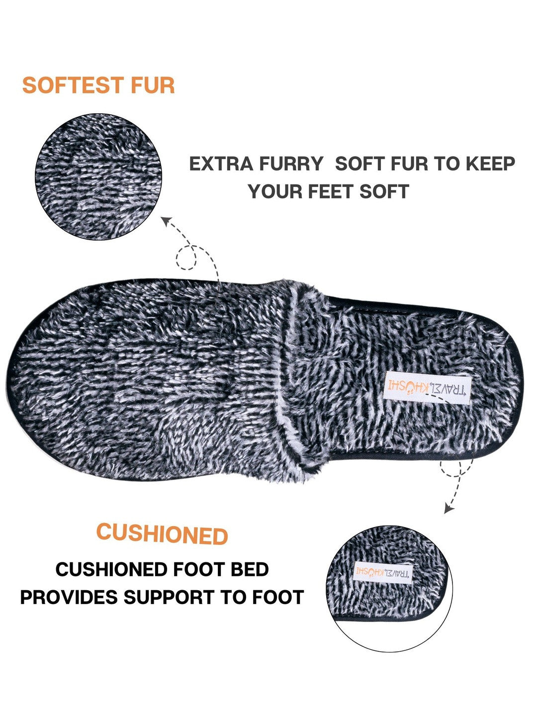 TravelKhushi men's fur room slippers — upper detail
